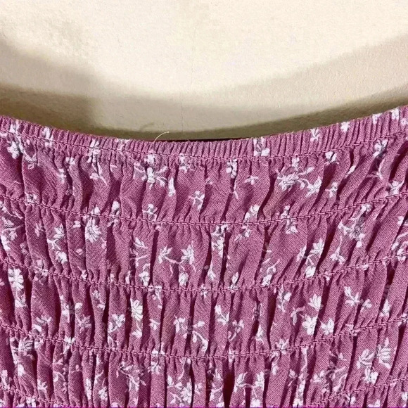 LA Hearts Blush Floral Rayon Smock Balloon Cropped Peasant Boho Ruffle Top - Picture 12 of 14